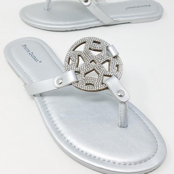 New! Silver Rhinestone Medallion Thong Sandal - Picture 3 of 8